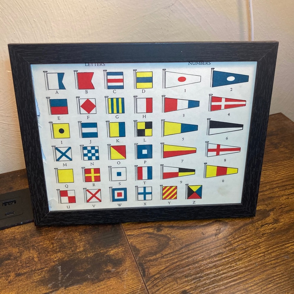 Nautical Signal Flag Alphabet Number Chart Framed Wall Art Coastal Decor Beach
